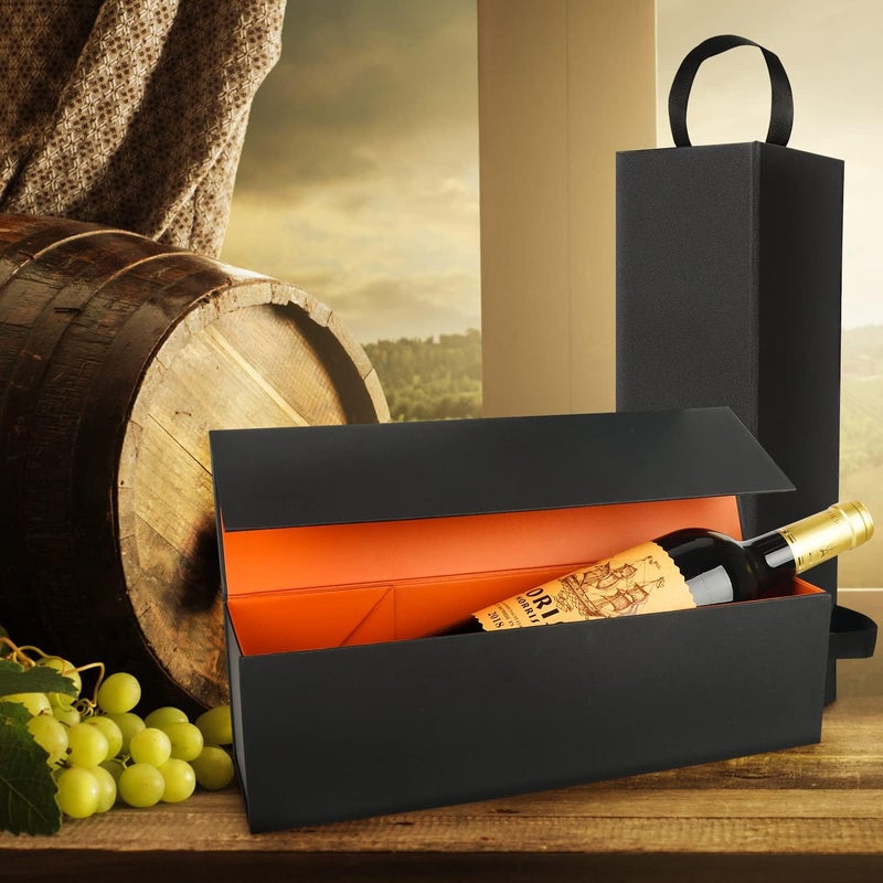 RYDDOY Wine Gift Box, 12.8x3.7x3.7 Inches Orange Wine Bottle Boxes With Handle for Liquor and Champagne Magnetic Closure Collapsible Gift Box for Party, Wedding, Gift Wrap, Storage - Image 3